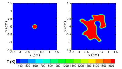 DNS of growth of a flame kernal in a turbulent premixed medium