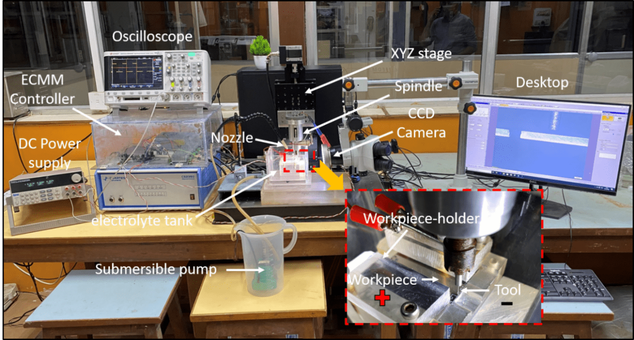  A 5-electrode configuration for electrochemical micromachining system based on anodic dissolution.